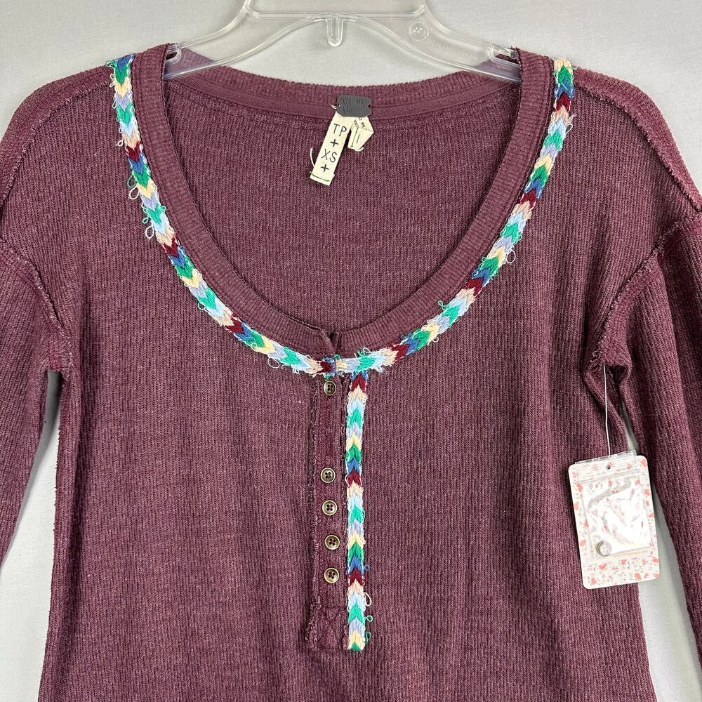 Free People We The Free Embroidered Thermal Henley Round Neck Women's XS  NWT - Picture 3 of 8